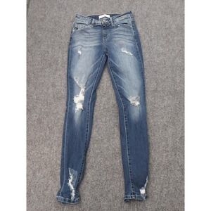 Kancan Jeans Womens 7/27 Blue Skinny Distressed Dark Wash Fading Stretch Denim